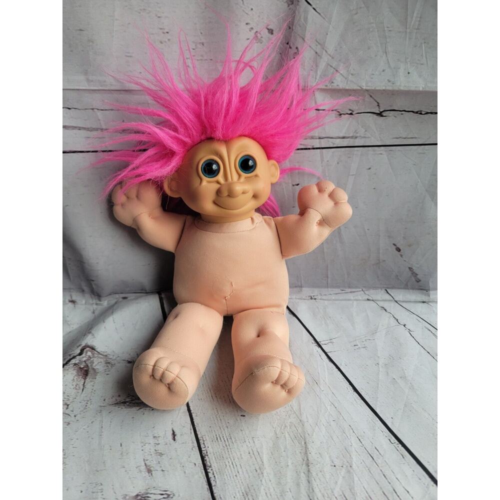 Vintage Russ Berrie Soft Body Hot Pink Haired Blue Eyed Troll Doll 12 In Read